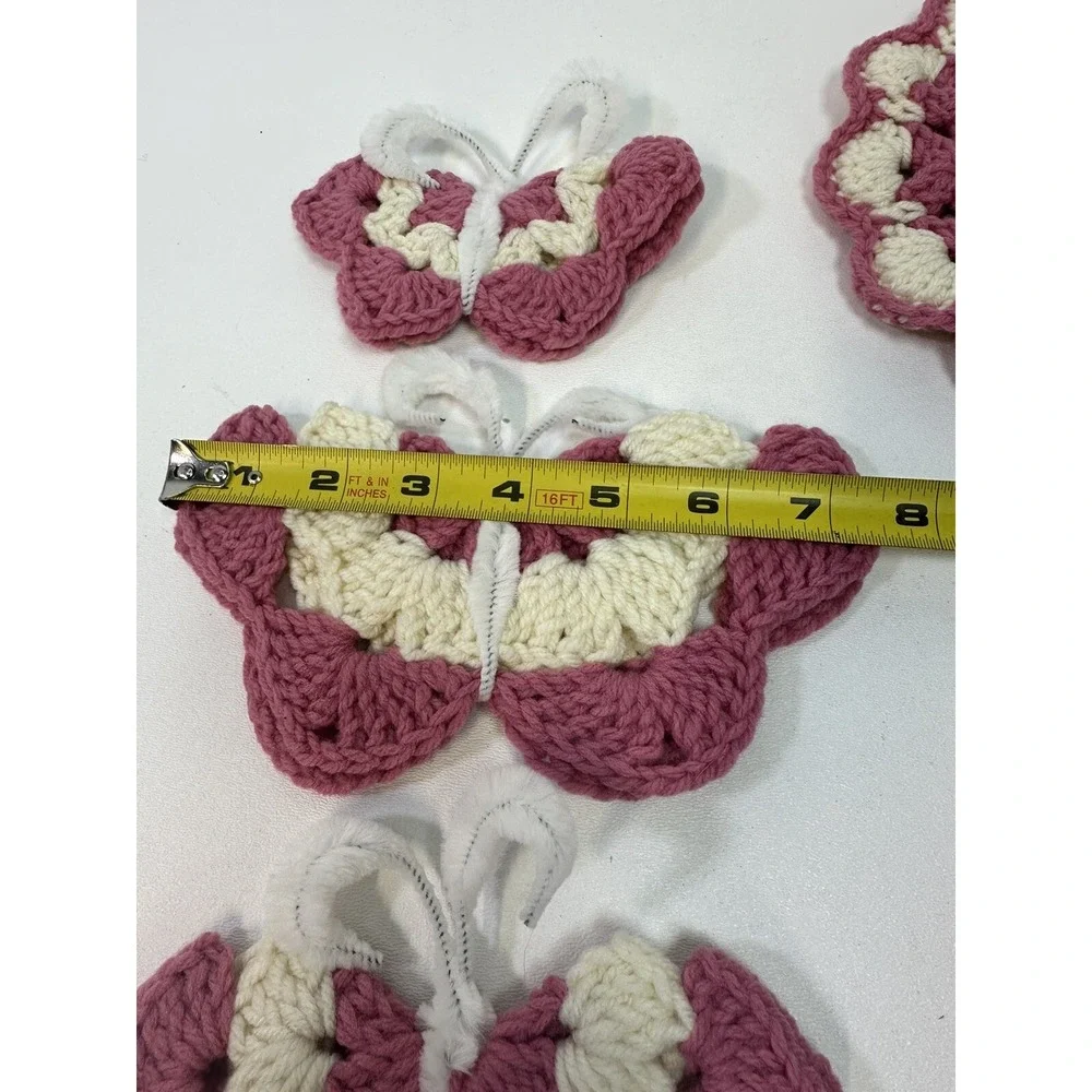 VTG Lot 5 Crochet Doily Doilies Butterfly‎ Magnets Pink Cottage Core Handmade